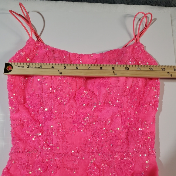 Pink Sequin Spaghetti Strap HOCO Dress - Picture 5 of 12